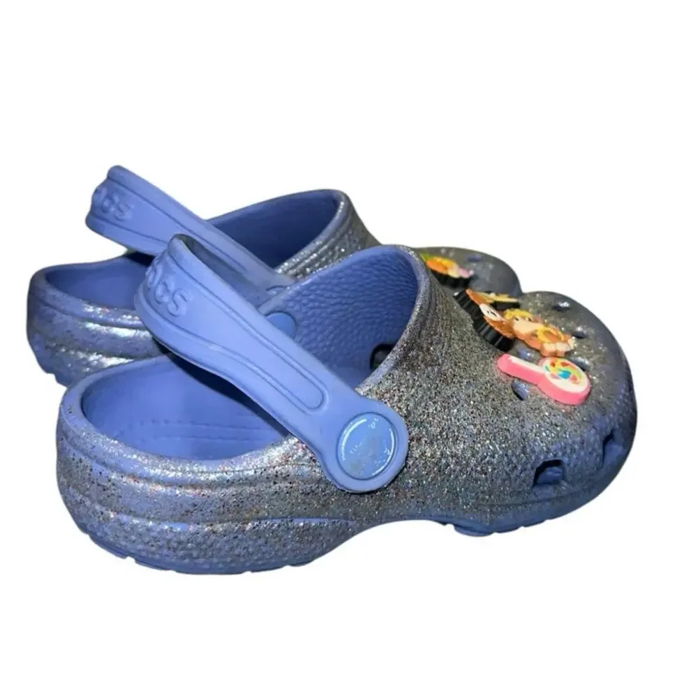 Crocs Kids Classic Glitter Clogs Blue Charm Shoes C10 Toddler